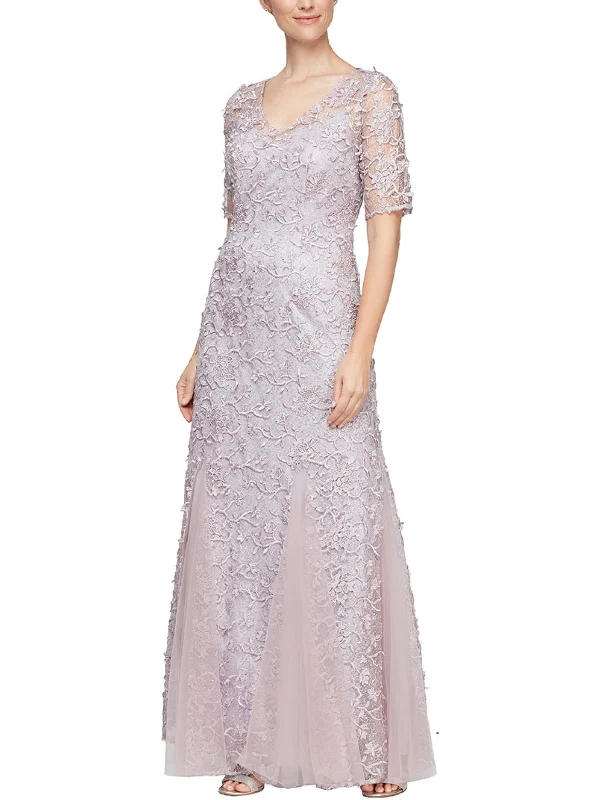 Womens Lace Full Length Evening Dress Tunics Silk luxurious