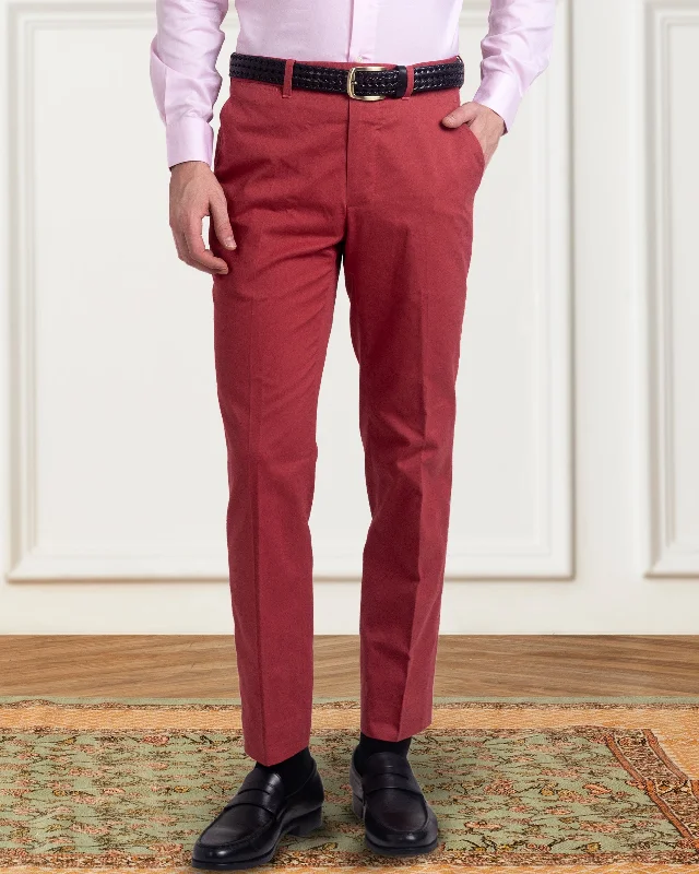 Dugdale Cotton Brick Red Twill Pant Trendy High-Waist Trousers