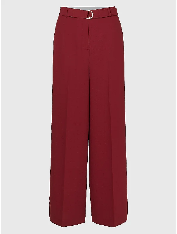Tommy Hilfiger Women's TH Monogram Belted Wide-Leg Pant Comfy Zip-Up Pants