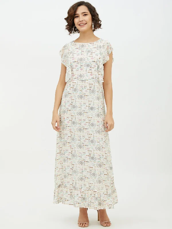 Women's White Printed long Dress - StyleStone Tunics Print Colorful