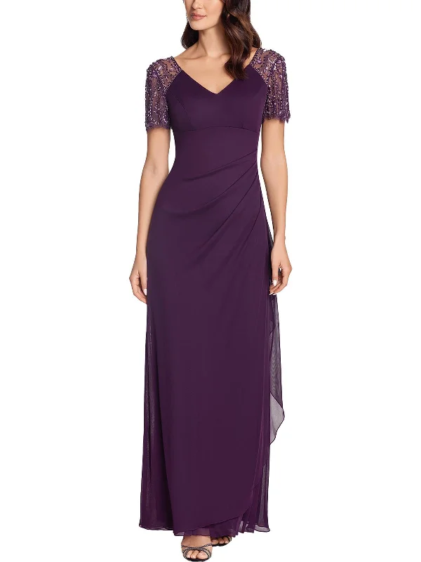 Plus Womens Embellished Maxi Evening Dress Tunics Solid Classic