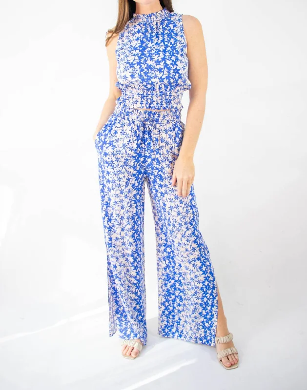 Feel The Passion Pants in Blue Ivory Elegant Palazzo Trousers