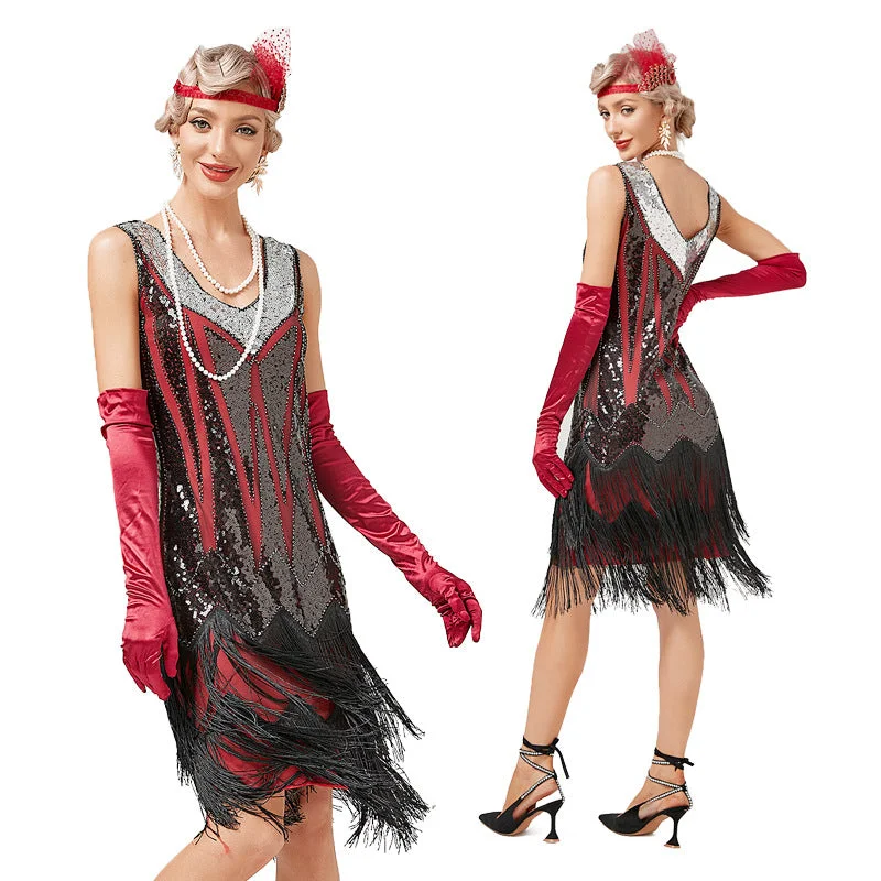 1920s Sheath/Column V-Neck Sequins Vintage Costume Party Dresses Tunics Modern contemporary