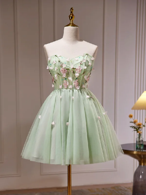Green Tulle  See Through Sheer Homecoming Dress Party Dress Tunics Long Elegant