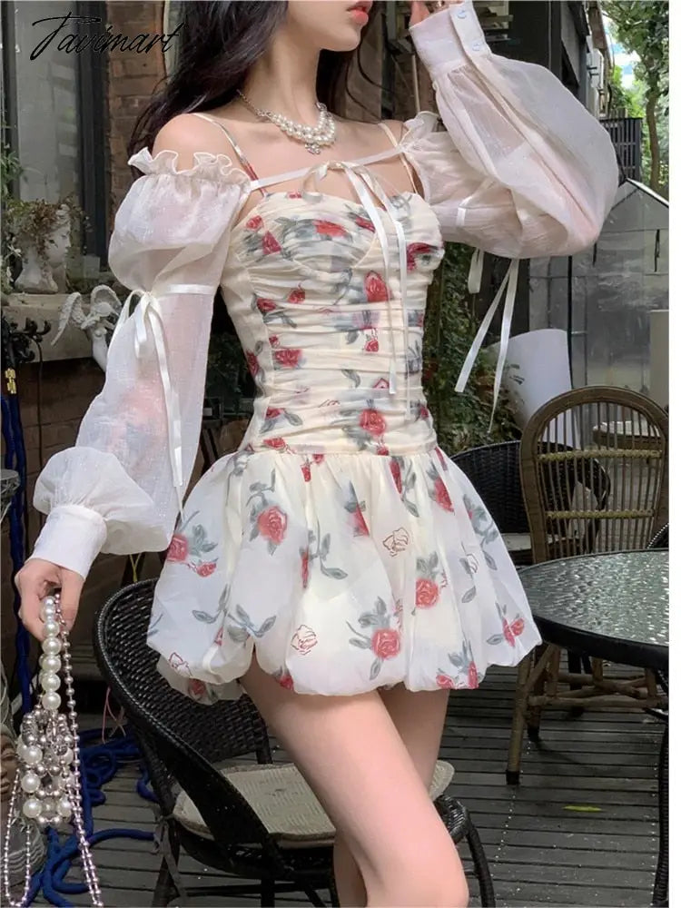 Tavimart Women Elegant Floral Print Y2k Mini Dress Summer Sweet Puff Slevee Slim Cute Party Dress Female Holiday Beach Dress Bodycon Fitted Nightout