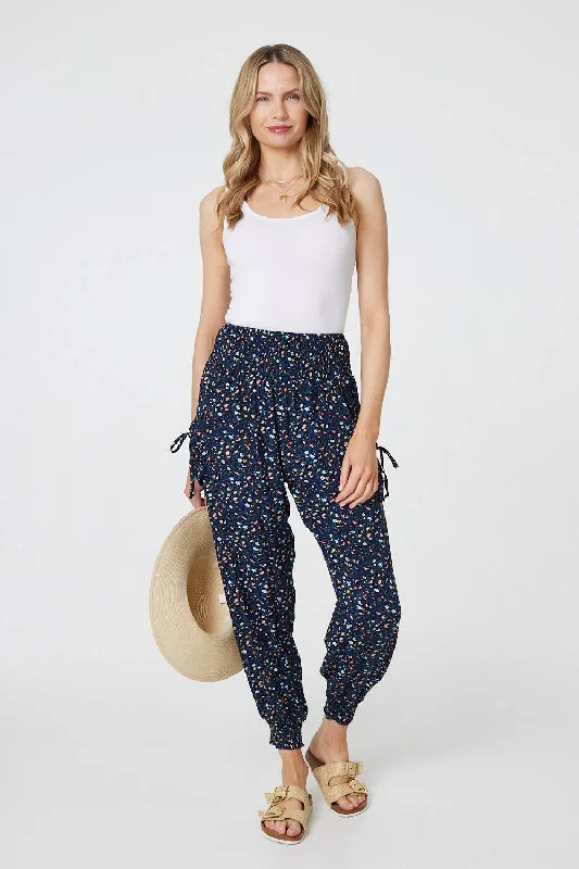 Ditsy Floral High Waist Harem Pants Trendy Printed Pants
