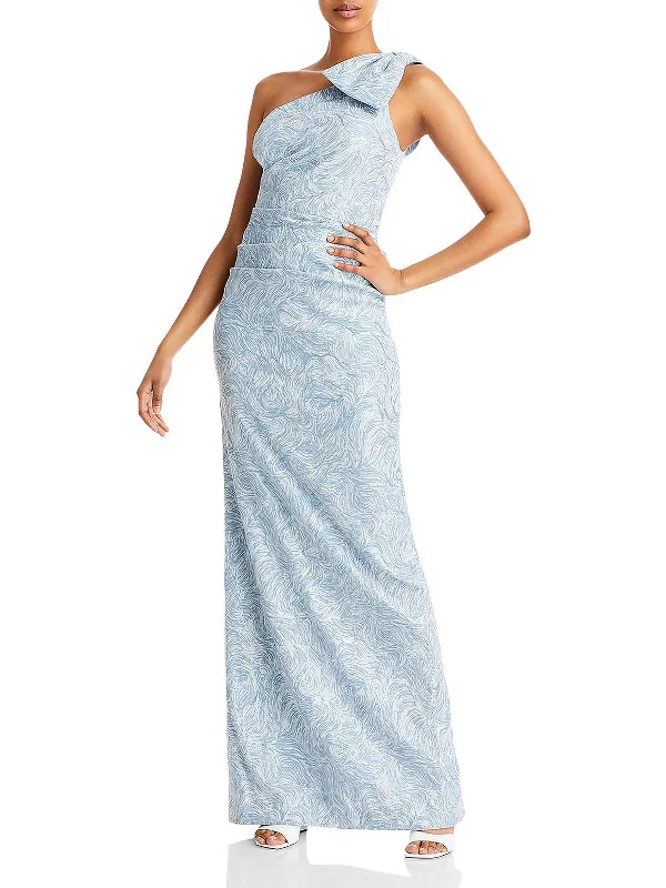 Womens Metallic One Shoulder Evening Dress Tunics Chic fashionable