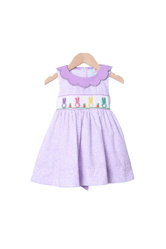 Smocked Bunny Purple Floral Scalloped Dress Tunics Modern contemporary