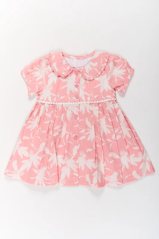 Summer Cotton Dresses for Girls in Pink with Floral Prints and Ruffled Details Tunics Print Colorful