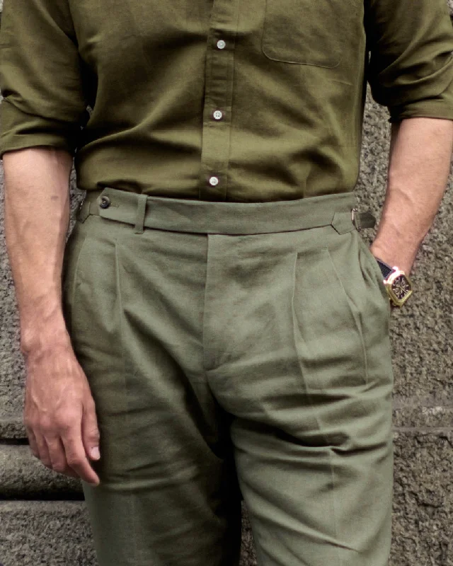 Linen Fresco Olive Green Dress Pant High-Waist Jogger Pants