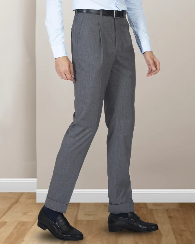 EZS Washable Wool Pants: Plain Mid Grey Elegant Silk Pants