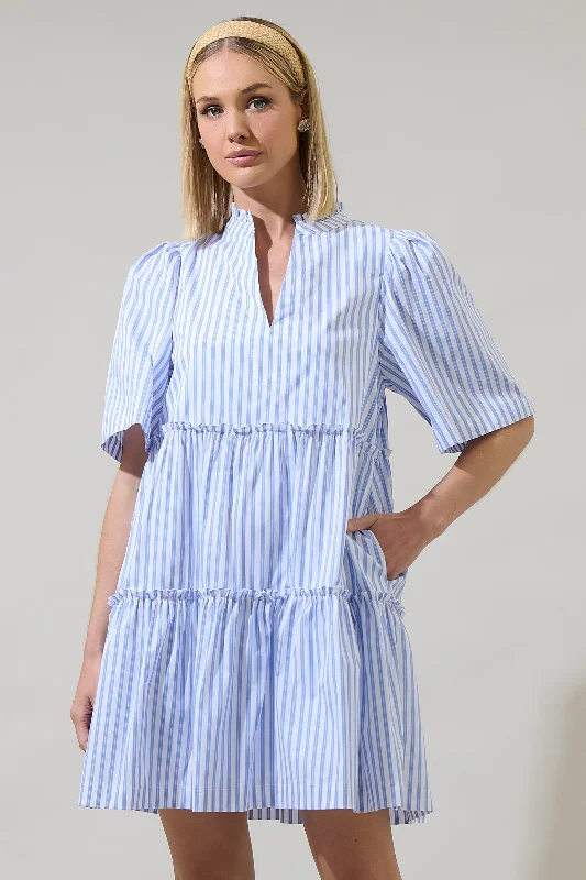 Boe Striped Dixie Split Neck Shift Dress Tunics Party sparkling