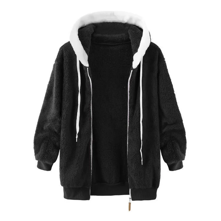Casual Velvet Zipper Hoodies Tops for Winter Hoodie with Ribbed Hem Stretchable Secure