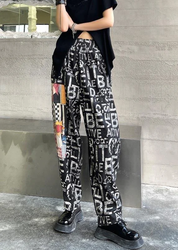 Plus Size Black Graphic High Waist Wide Leg Pants Casual Lounge Pants
