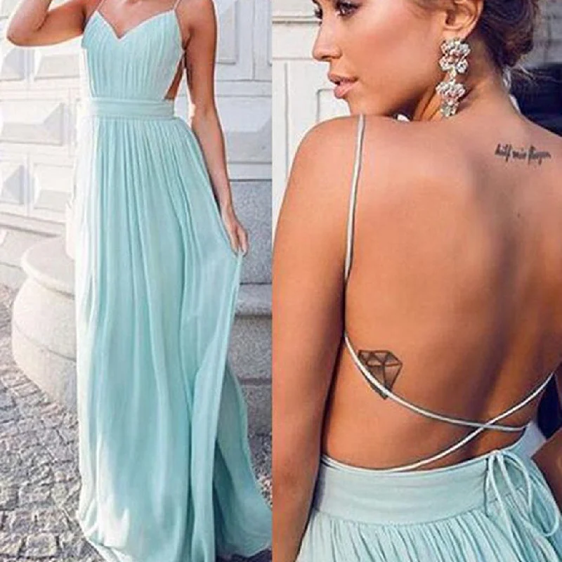 Cheap Simple Chiffon Open Back Cheap Tiffany Blue Prom Dress, Junior Sexy Long Wedding Party Dresses, WG50 Tunics Vintage classic