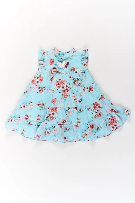 Party Wear Frock Dress for Girls in Aqua Blue with Tiered Design Tunics Versatile all-occasion