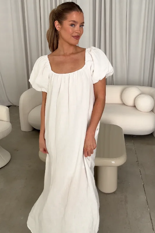 Genoa Dress in Off-White 100% Linen - Bump Friendly Tunics Evening elegant