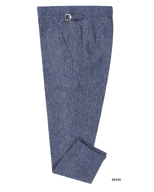 Solbiati Denim Blue Linen Dress Pant Casual Drawstring Pants