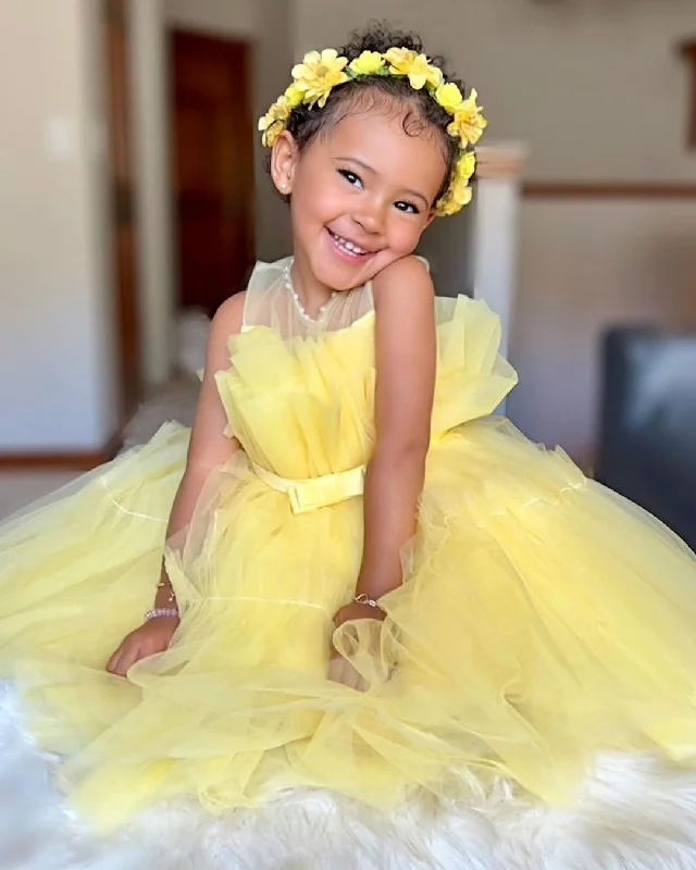 Ball Gown Princess Tulle Little Girl Party Dresses with Belt Tunics Velvet soft