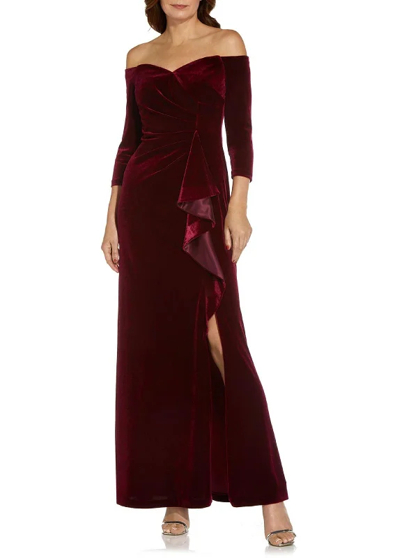 Womens Velvet Long Evening Dress Tunics Fashionable chic