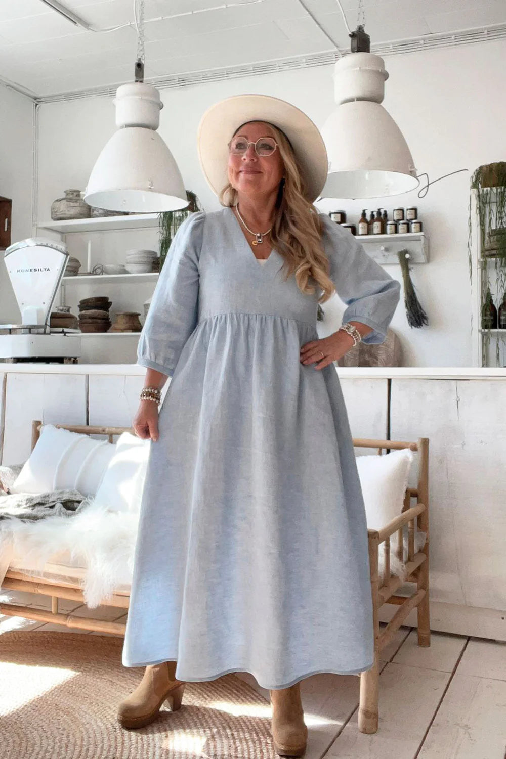 Almira Linen Dress empire Waist empire