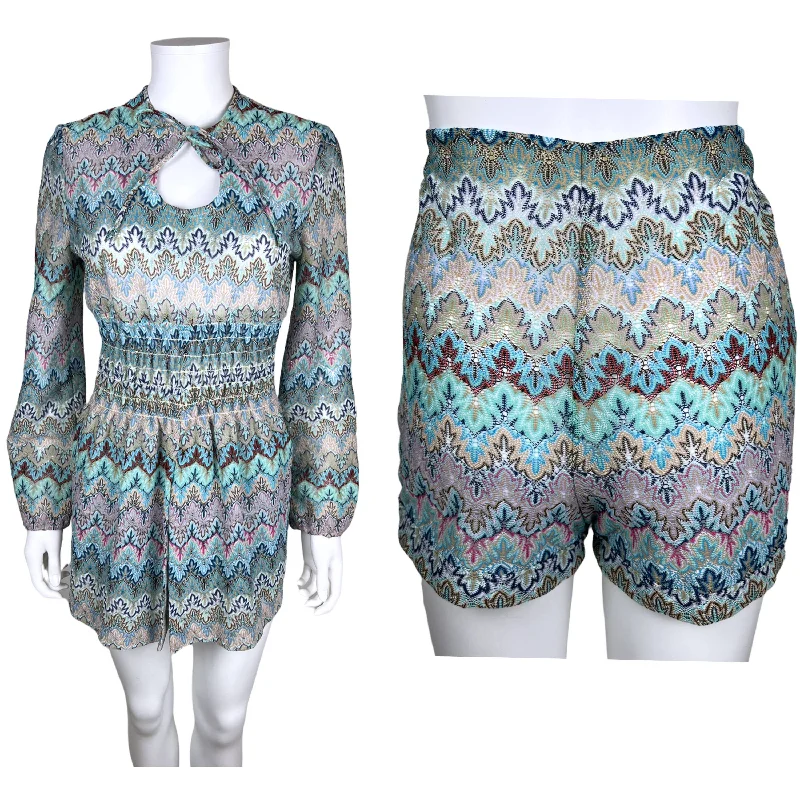 Vintage 1970s Hot Pants Dress Multicolour Zig Zag Knit Sz M Fashionable Jogger Pants