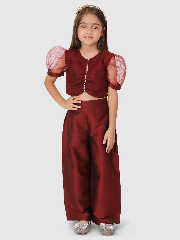 Maroon Beads Top&Pant Classic Bootcut Trousers