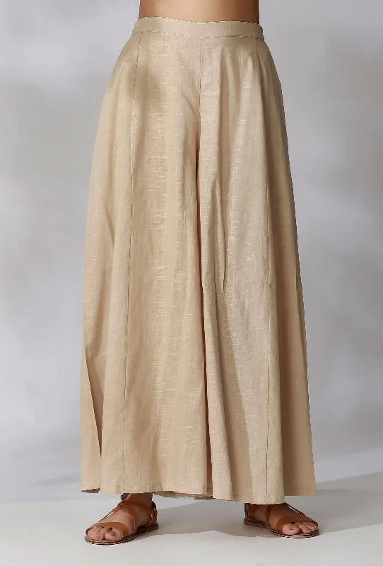 Beige High Waist Cotton Flared Pants Slim-Fit Khaki Pants