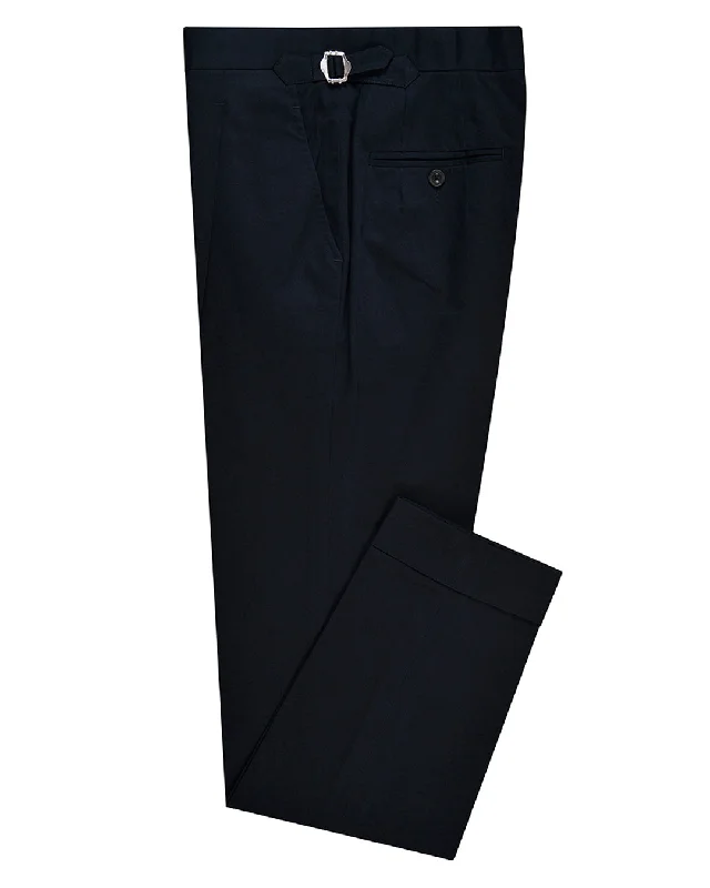Navy Twill Cotton Dress Pant Chic Wool Trousers