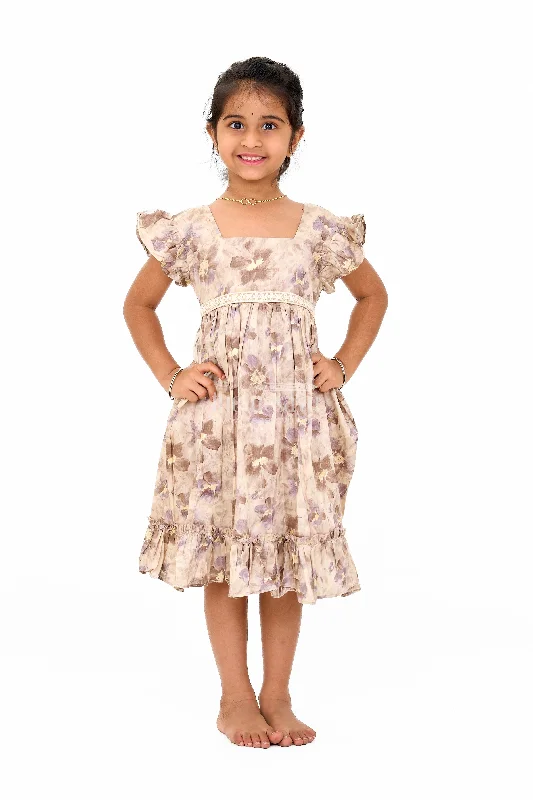 Girls Cotton Casual Summer Dress with Floral Prints and Ruffled Hem Tunics Fall fleece