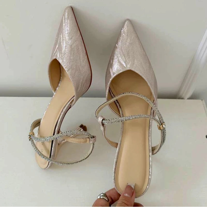 TAVIMART  -  Shiny Pointed Toe High Heels Women Luxury Party Dress Shoes Sexy Elegant Slingback Shoes Fashion Brand Sandals for Women Pumps Tunics Floral girly