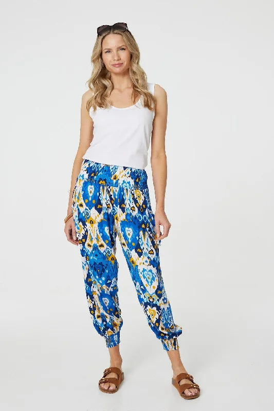 Printed High Waist Tapered Harem Pants Lightweight Linen Pants