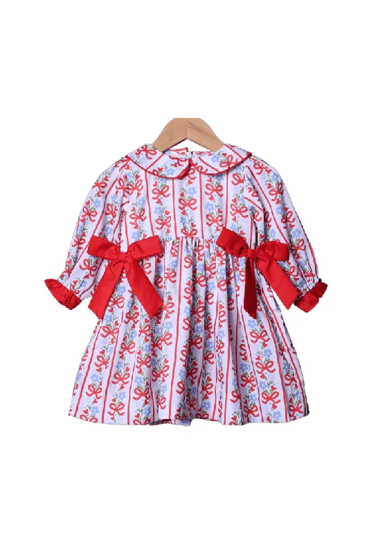 Red and Blue Floral Bow Dress Tunics Cozy comfortable
