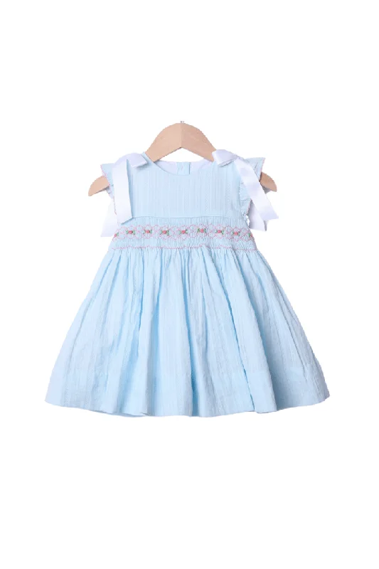 Smocked Heirloom Blue Linen Dress A-Line Day Work
