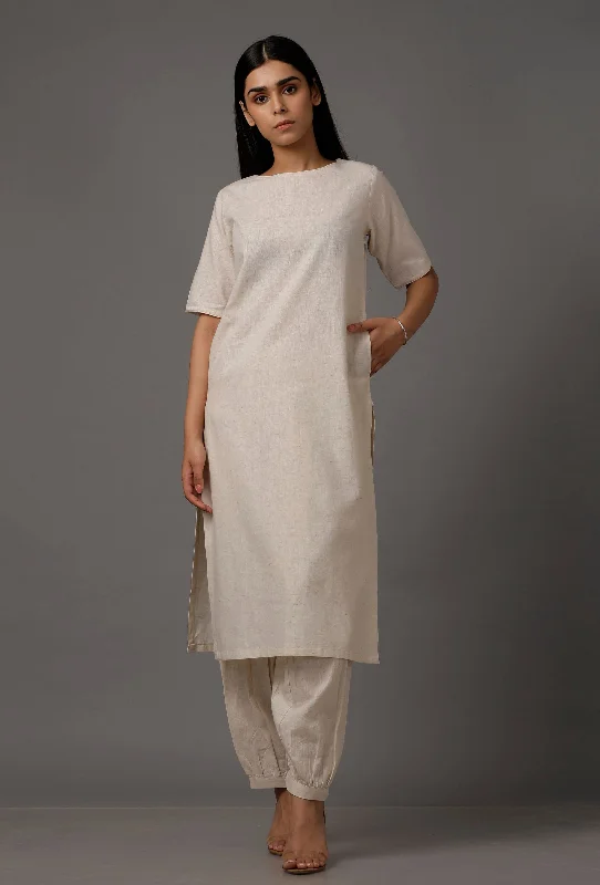 Set of 2: White Pure cotton Kurta with Pants Casual Track Pants
