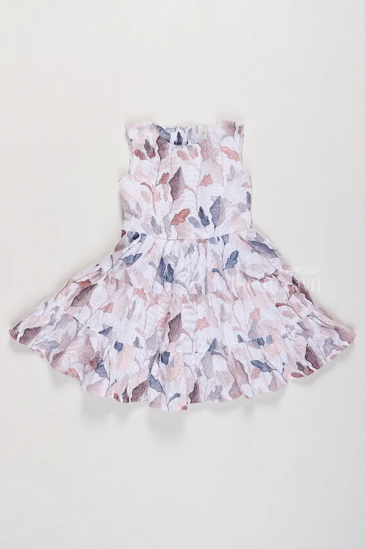 Adorable Georgette Frock One Piece Dress for Girls with Subtle Floral Patterns and Tiered Design Tunics Leisure comfortable