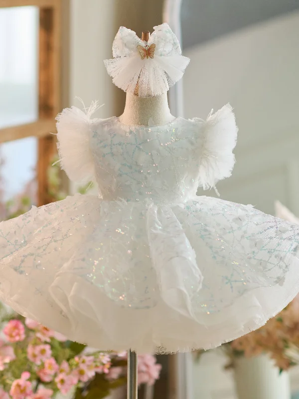 Sequins Tulle Knee-length 1st Birthday Party Dress Tunics Sophisticated sleek