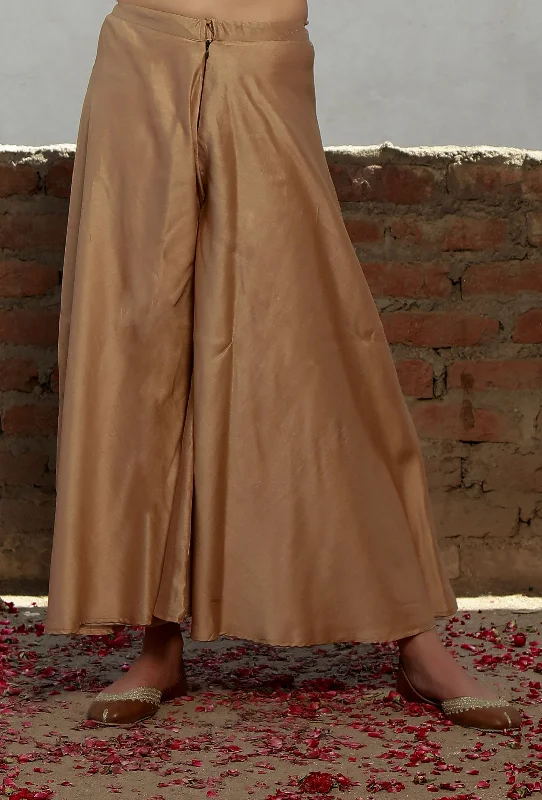 Solid Beige Flared Palazzo Pants Formal Stretch Pants
