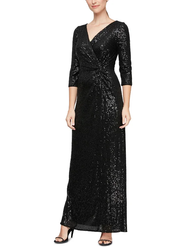 Womens Sequined Full Length Evening Dress Tunics Luxurious high-end