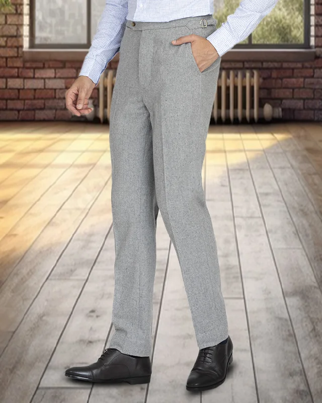 EZS Grey Wool Flannel Pant Formal Linen Trousers
