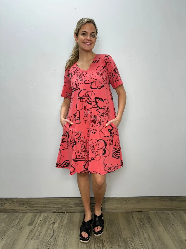 Melon Short Sleeve Scribbles Swing Dress Tunics Sophisticated sleek