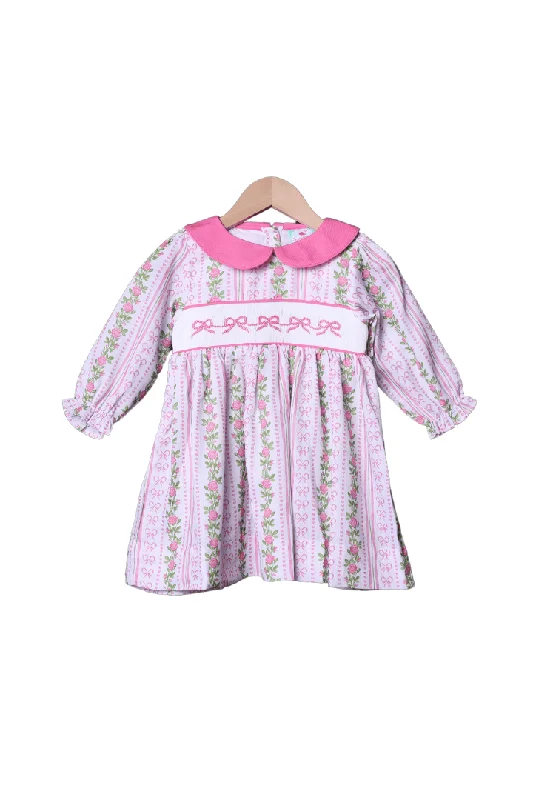 Smocked Bow Fancy Floral Dress Tunics Satin smooth
