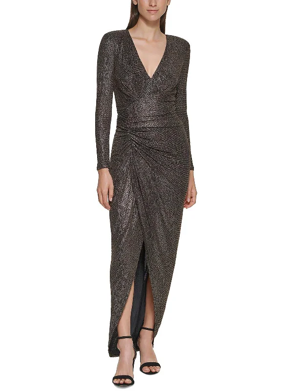 Womens Metallic Maxi Evening Dress Tunics Chic fashionable