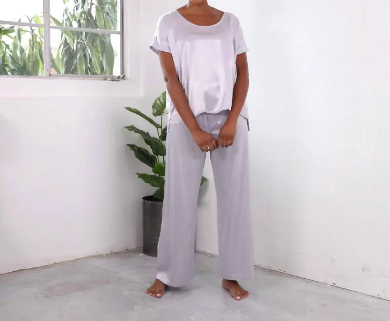 Jolie Satin Pants In Lavender High-Waist Yoga Pants