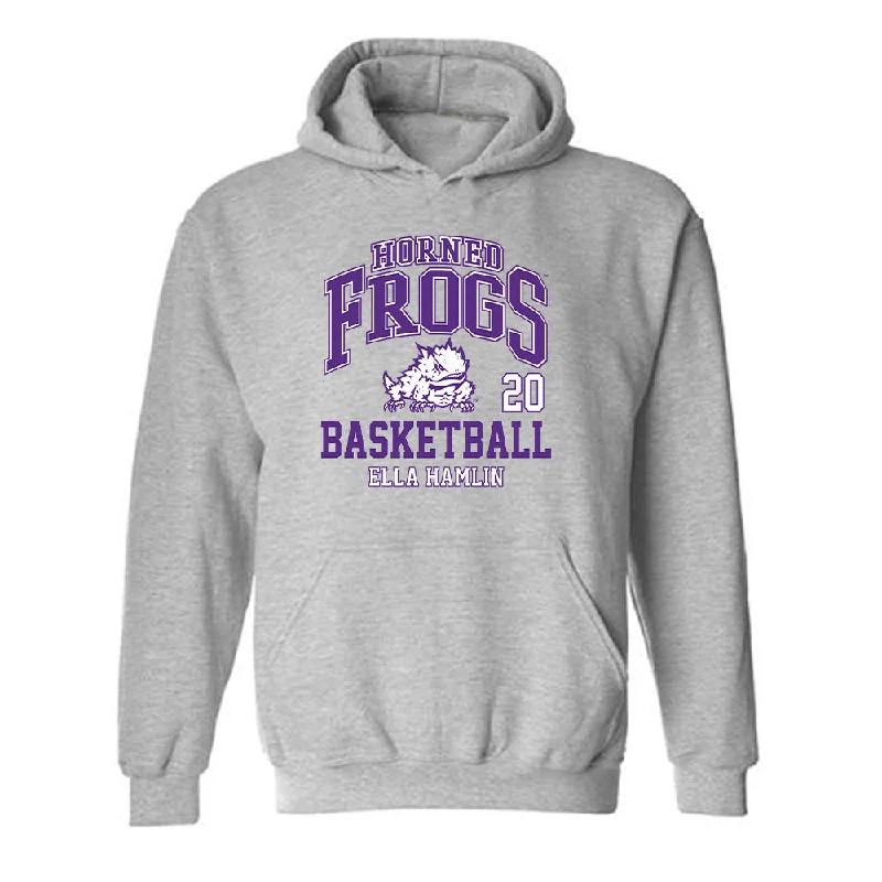 TCU - NCAA Women's Basketball : Ella Hamlin - Classic Fashion Shersey Hooded Sweatshirt Zip Hoodie Drawstring Kangaroo Pocket