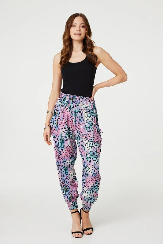 Animal Print High Waist Harem Pants Stretch Fit Pants