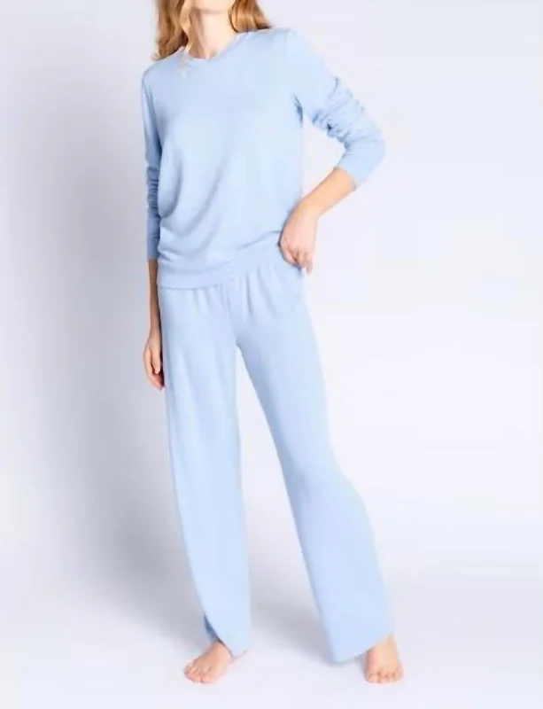 Reloved Lounge Top And Pants in Ice Blue Trendy High-Waist Trousers