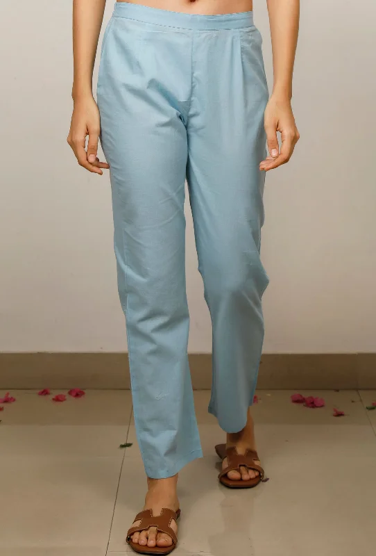 Blue straight Cotton Pants Fashionable Tapered Leg Pants