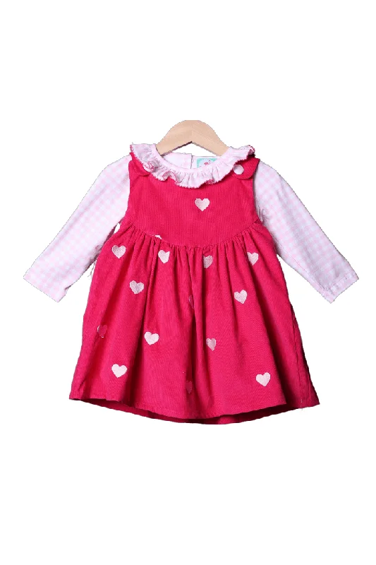 Embroidered Heart Pink Corduroy Dress Tunics Hiking breathable