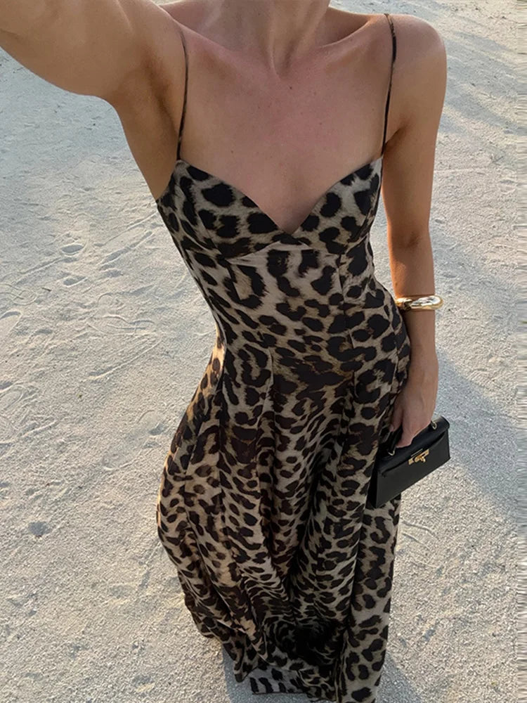 TAVIMART  -  Sexy Leopard Sling Tube Long Dresses Women Vintage Printed Sleeveless Backless Party Dress Female New Chic Street Beach Holiday Tunics Recommended stylist